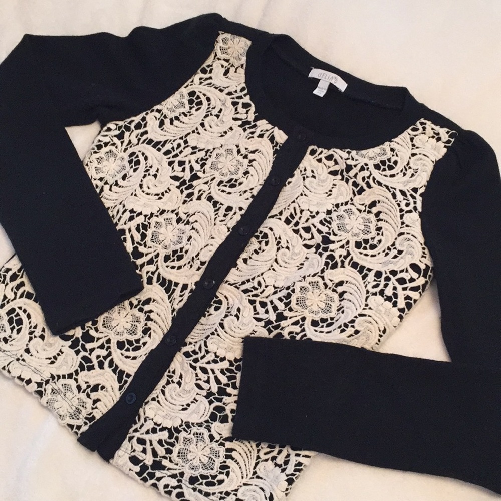 dELiA*s lace front cardigan